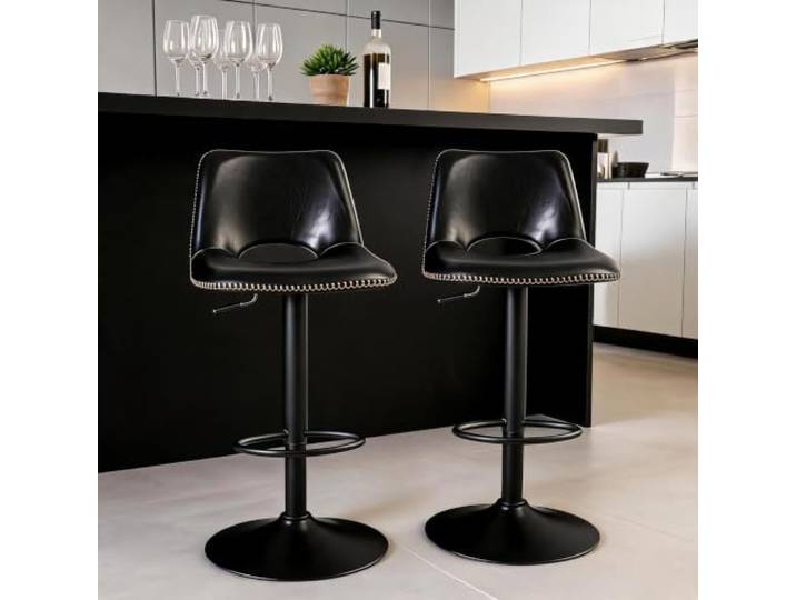 GarveeHome Barhocker 2er Set Höhenverstellbar Barhocker Höhenverstellbar, Barstuhl mit Wachsleder-Sitz, Tresenhocker in Schwarz mit Metallgestell für Küche und Theke