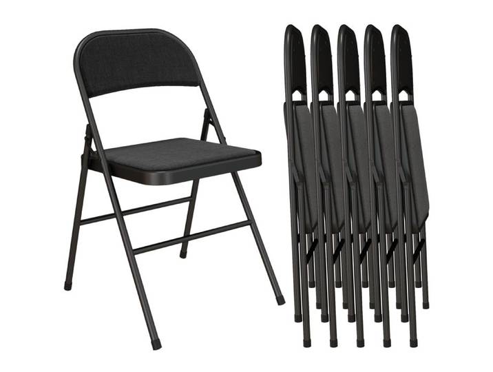 Lot de 6 chaises pliantes - HOMCOM - portables - coussin en lin et - cadre en acier noir