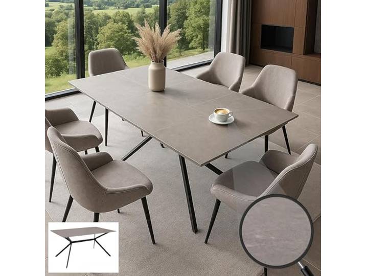 Mendler Esszimmertisch HWC-O58 Marmor-Optik 160cm Metall - grau Esstisch, Sinterstein
