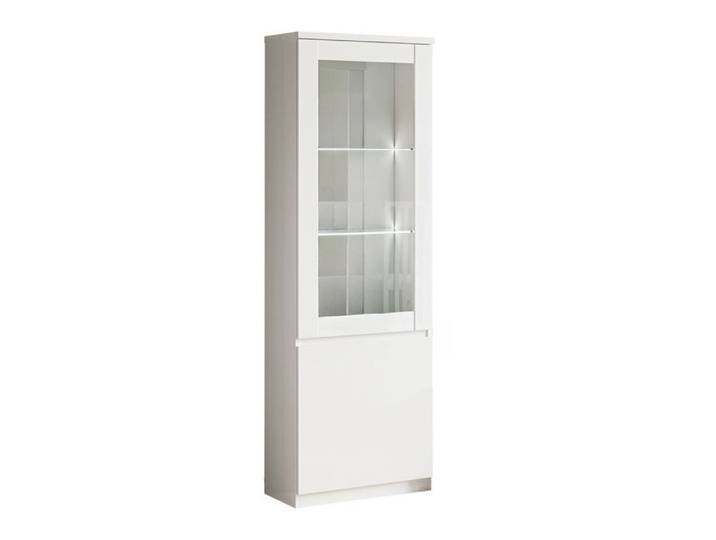 DEYTON - Vitrine Droite Laquée Blanc Brillant avec Leds