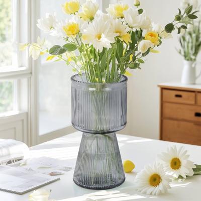 Javlergo Torch Shape Textured Glass Vase Green/Gray/Clear Modern Vase for Home Office Decor Indoor Outdoor & Holiday Gift