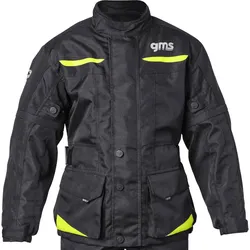 GMS-Moto Gear, Textiljacke wasserdicht Kinder - Schwarz/Neon-Gelb - 128