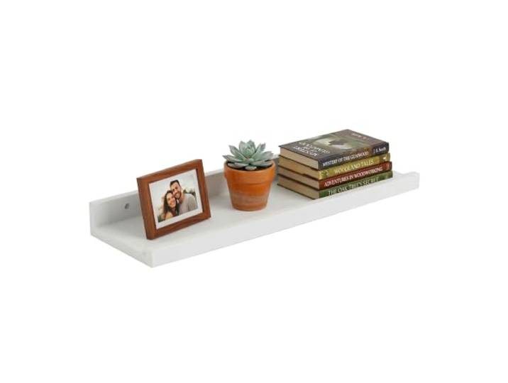 Relaxdays Étagère Murale en Noyer\, étagère Flottante pour Cadres & déco\, réglette Photo\, Choix de Tailles & Coloris