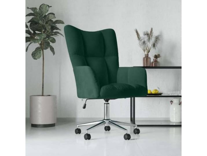 NLQMSU Relaxsessel aus dunkelgrünem Samt mit Höhenverstellung Schaumstoffgepolsterte Sitzfläche, bewegliche Rollen, robuster Stahlrahmen, für den Innenbereich, modernes Design