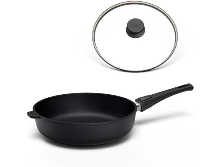 Hoffmann STONIQ Hochrandpfanne 24 cm Induktion, Antihaft, PFAS-frei, mit Deckel, Aluguss, abnehmbarer Griff, alle Herdarten, backofenfest, wiederbeschichtbar, spülmaschinenfest - Pfanne, Bratpfanne