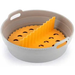 InnovaGoods Set faltbare Silikonkörbe für Heissluftfritteuse, 3 Stück, Zubehör Küchengeräte, Orange, Grau