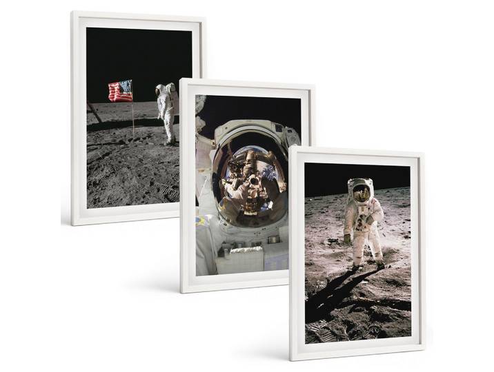 BILDER SET 3er Set - 40x60 cm Weißer Rahmen - NASA-Mondlandung
