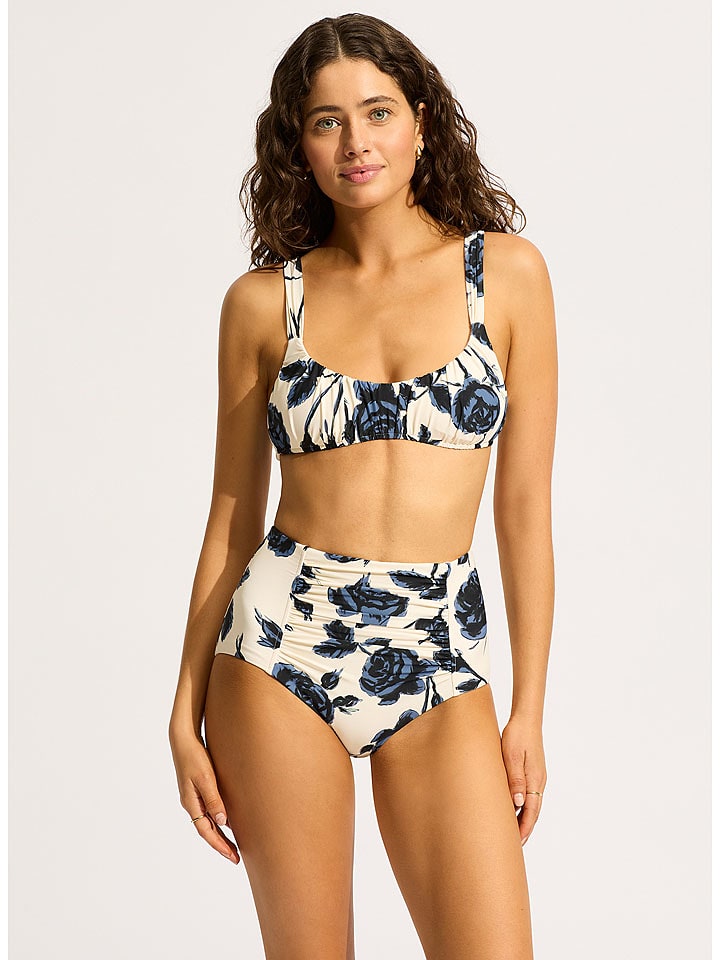 Seafolly Bikini-Oberteil in Creme/ Blau/ Schwarz - 34