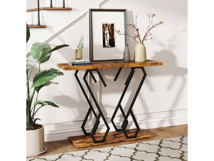 GIANTEX Table Console Style Industriel Table d'Entrée Cadre en Métal 100x30x79cm Table de Canapé pour Salon Chambre Marron