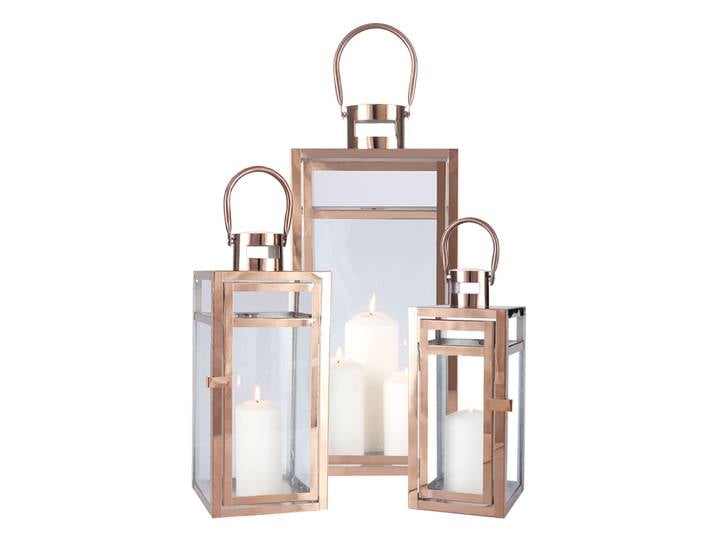 Ensemble de 3 lanternes à bougies en verre et fer de grande taille couleur or rose, centres de table pour mariage, porte-bougie en métal, lanternes à bougies résistantes au vent