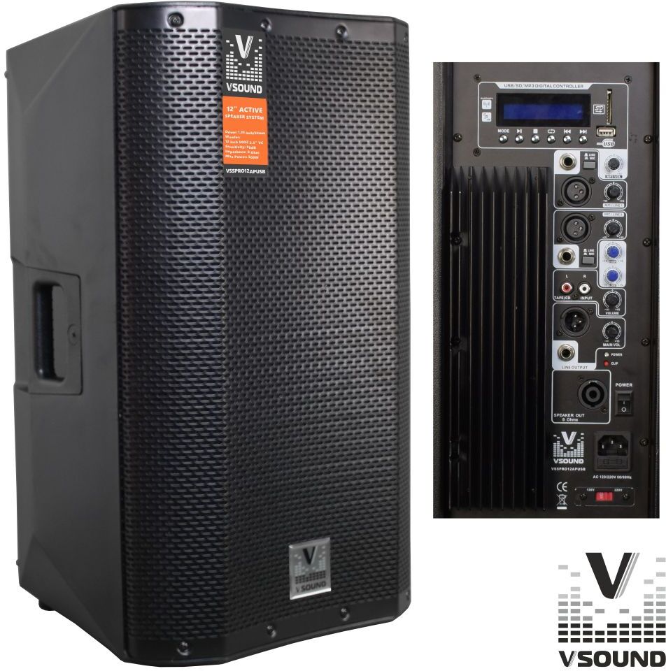 VSOUND VSSPRO12APUSB Coluna Bi-Amplificada de 500W Colunas Amplificadas