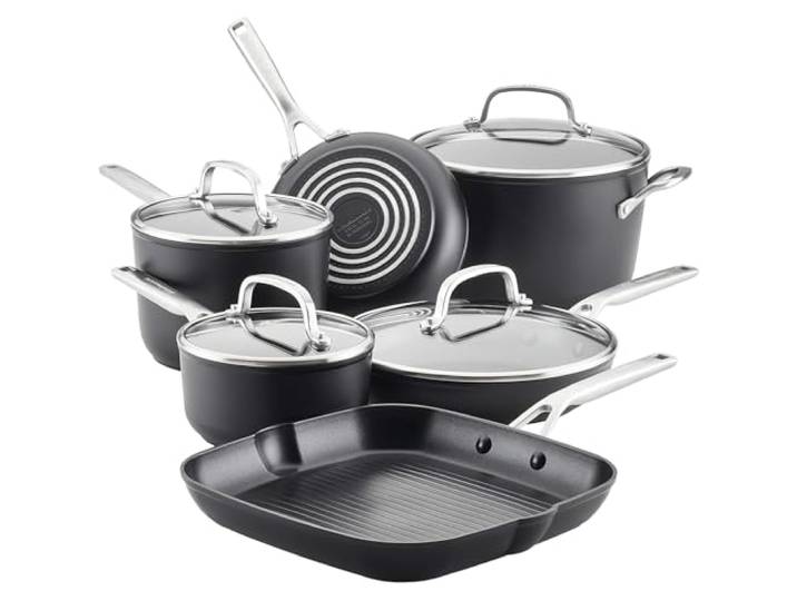 KitchenAid 80129 Harteloxierte Induktion Antihaft-Kochgeschirr-Set, Töpfe und Pfannen, Aluminium, Mattes Schwarz