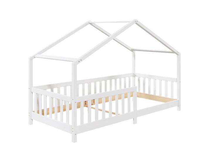Lit cabane enfant montessori en bois massif blanc, 90 x 190 cm