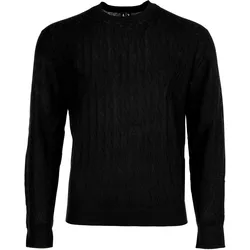 A|X ARMANI EXCHANGE Herren Strickpullover - Rundhals, Allover-Wellenmuster, Wollmischung, Regular Fit Schwarz / L