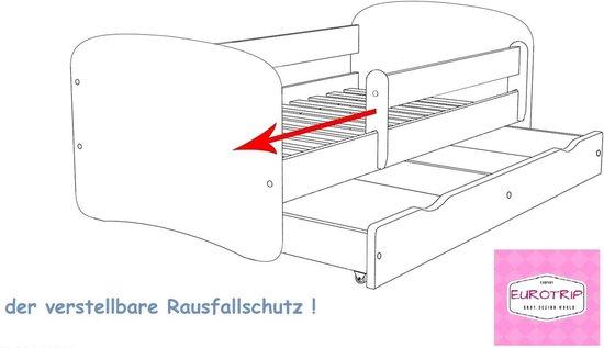 Famanu Kinderbett mit Sicherer Fallschutz und Schublade - Tiergartenmotiv