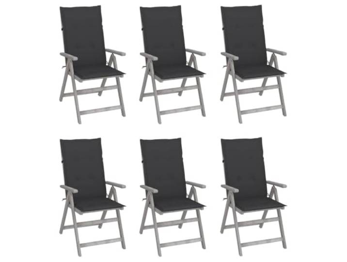 HPUYRFG Hochlehner Verstellbar 6 STK. mit Auflagen Massivholz Akazie Grau 5 Stufen verstellbar, Armlehnstühle, 110 kg Belastbarkeit, Outdoor Gartensessel, langlebig