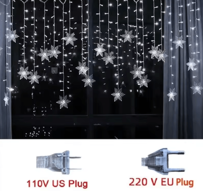 Inspire Curations Christmas Snowflake LED Curtain Lights For Holiday Decor white eu Plug