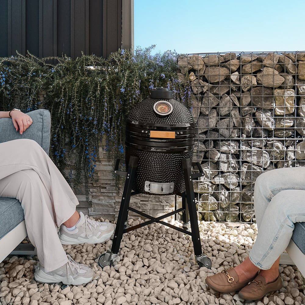 Patton Chariot à roulettes pour barbecue kamado en métal Noir 50x61x45cm