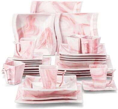 MALACASA Series Flora 30-Piece Porcelain Marble Dinnerware Set