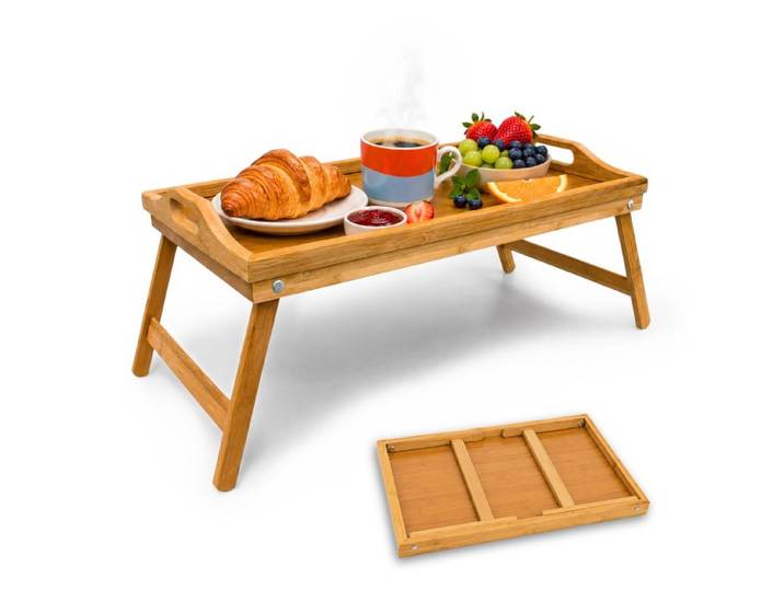 Relaxdays 4 plateaux de lit pliables en bambou