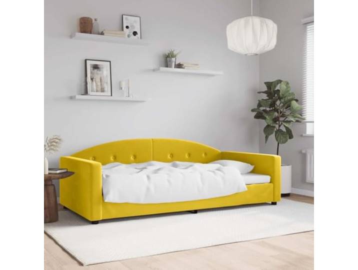 RJPLMFV Schlafbett, 2-in-1, Velours, 100 x 200 cm, Gelb Schlafsofa, ausziehbar, Rahmen aus Metall, Holz, Rückenlehne mit Schaumstoffpolsterung, modernes Design für Wohnzimmer