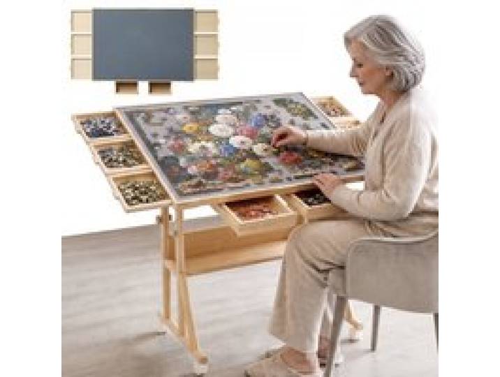 VEVOR Puzzletisch mit 2000 Teilen 6 Sortierschubladen 1073 x 761 x 784 mm für Erwachsene beim Puzzeln, mit Neigungsstütze, Rutschhemmendem Filzbezug, PVC-Abdeckplatte und Lenkrollen, Höhenverstellung