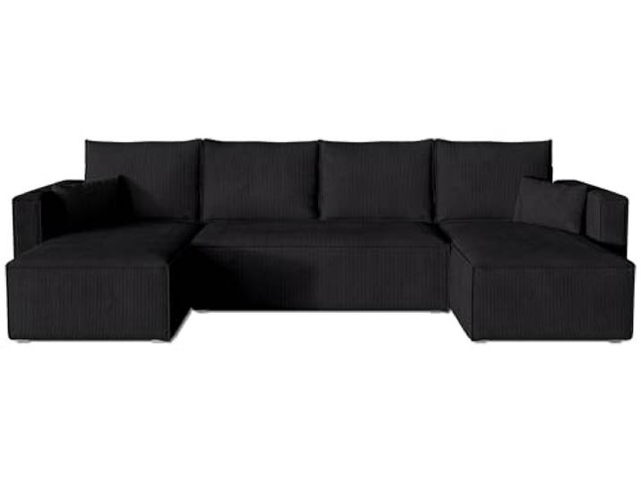 BROMARKT Ecksofa mit Schlaffunktion Schwarz Sofa mit Bettkasten U Form Wohnlandschaft Eckcouch Freistehend Couch Polstercouch Schlafsofa Schlafcouch Stauraum 305 cm Breite 5 Sitzer Stoff Cord