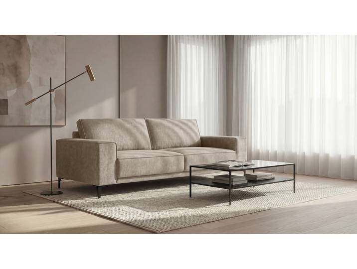 Sofa OTTO HOME Kompaktsofa Oland, Struktur, Flachgewebe, Luxus-Microfaser, Boucle , beige, B:224cm H:85cm T:83cm, 100% Polyester, Sofas, Struktur, Flachgewebe, Luxus-Microfaser, Boucle