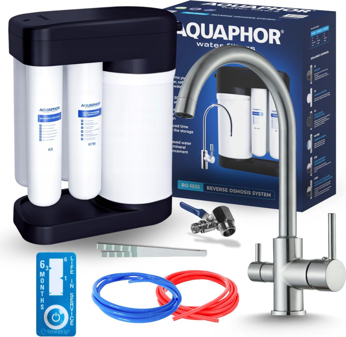 Wasserfilter Set Morion mit 3-Wege Küchenarmatur Ari LINKO Inox, Umkehrosmose, 360° schwenkbar, Filteranschluss