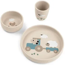 Done by Deer, Kindergeschirr + Kinderbesteck, - Stick&Stay Dinnerset Tiny Farm - Sand