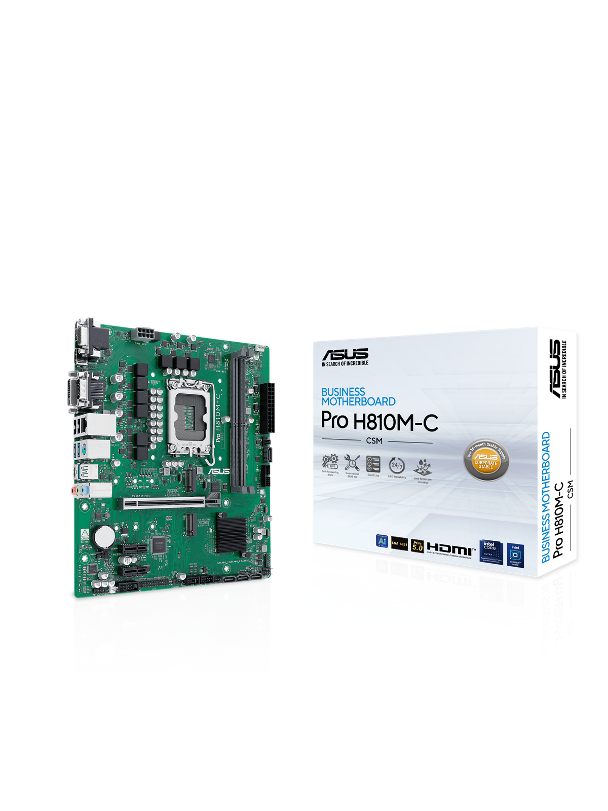 ASUS PRO H810M-C-CSM Mainboard - Intel H810 - Intel LGA1851 - DDR5 RAM - Micro-ATX