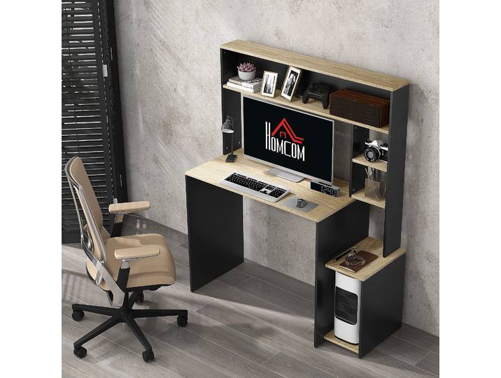 HOMCOM Bureau Multi-Rangements Étagères Blanc 114x45x138cm