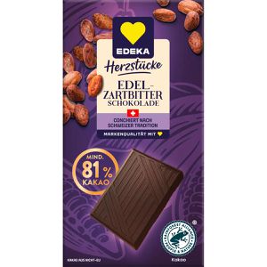 Edeka Tafelschokolade Herzstücke Edelzartbitter, 81% Kakaogehalt, 100 g
