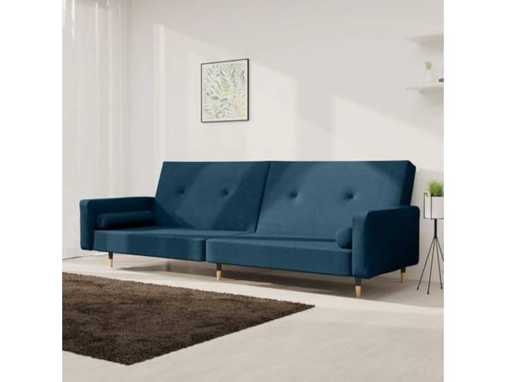 HEFZGDB Schlafsofa 2-Sitzer mit 2 Kissen Blau Samt – 2-in-1 Funktionsmöbel für Gäste, Komfortabel Bezug, Robuster Holzrahmen, Vielseitig Wohnzimmer Büro