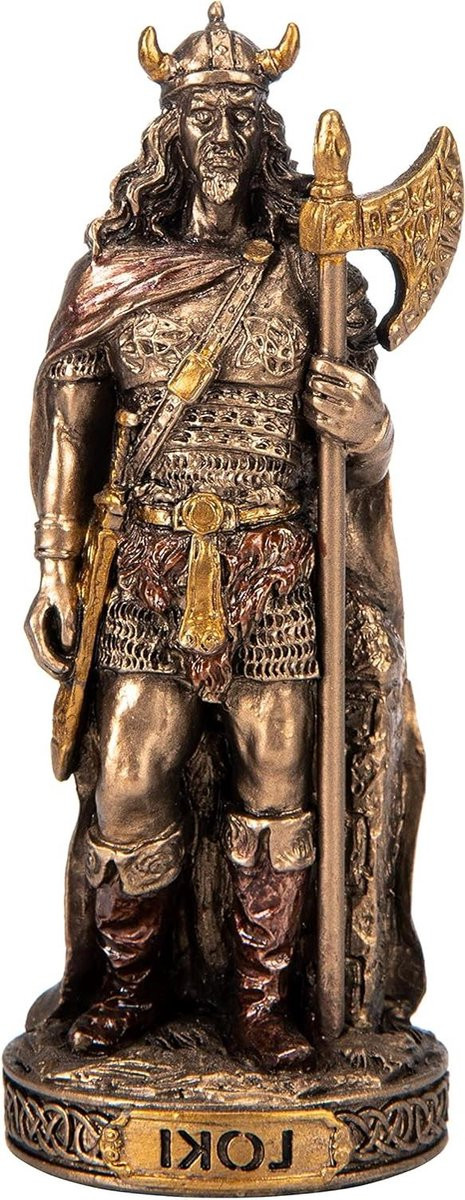 Handgeschilderd Scandinavische God Miniatuur Statue in Brons, Hoogte: 8,4 cm