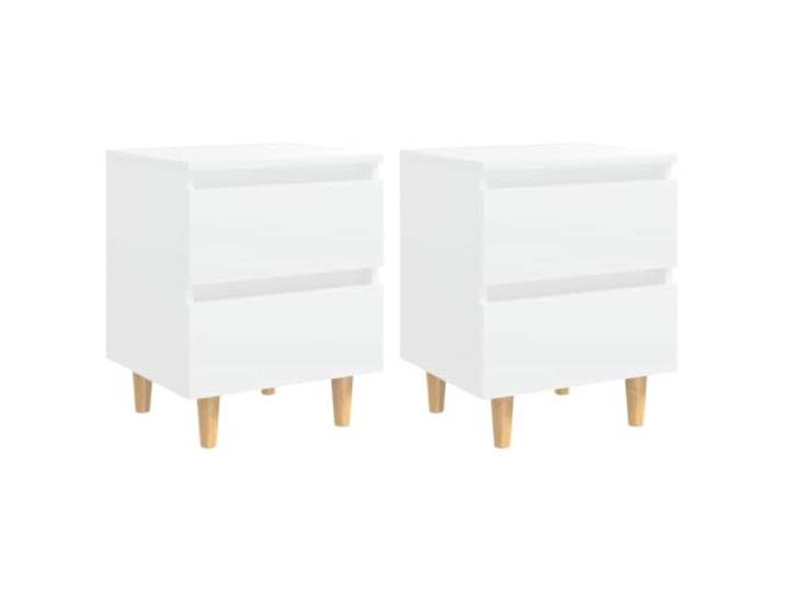 KUTYWEXFM 2er Set Nachttisch mit 2 Schubladen Weiß 40x35x50 cm Holz Skandinavischer Beistellschrank fürs Schlafzimmer. Stabile Kiefernholz-Beine bieten verlässliche Standfestigkeit und Komfort.