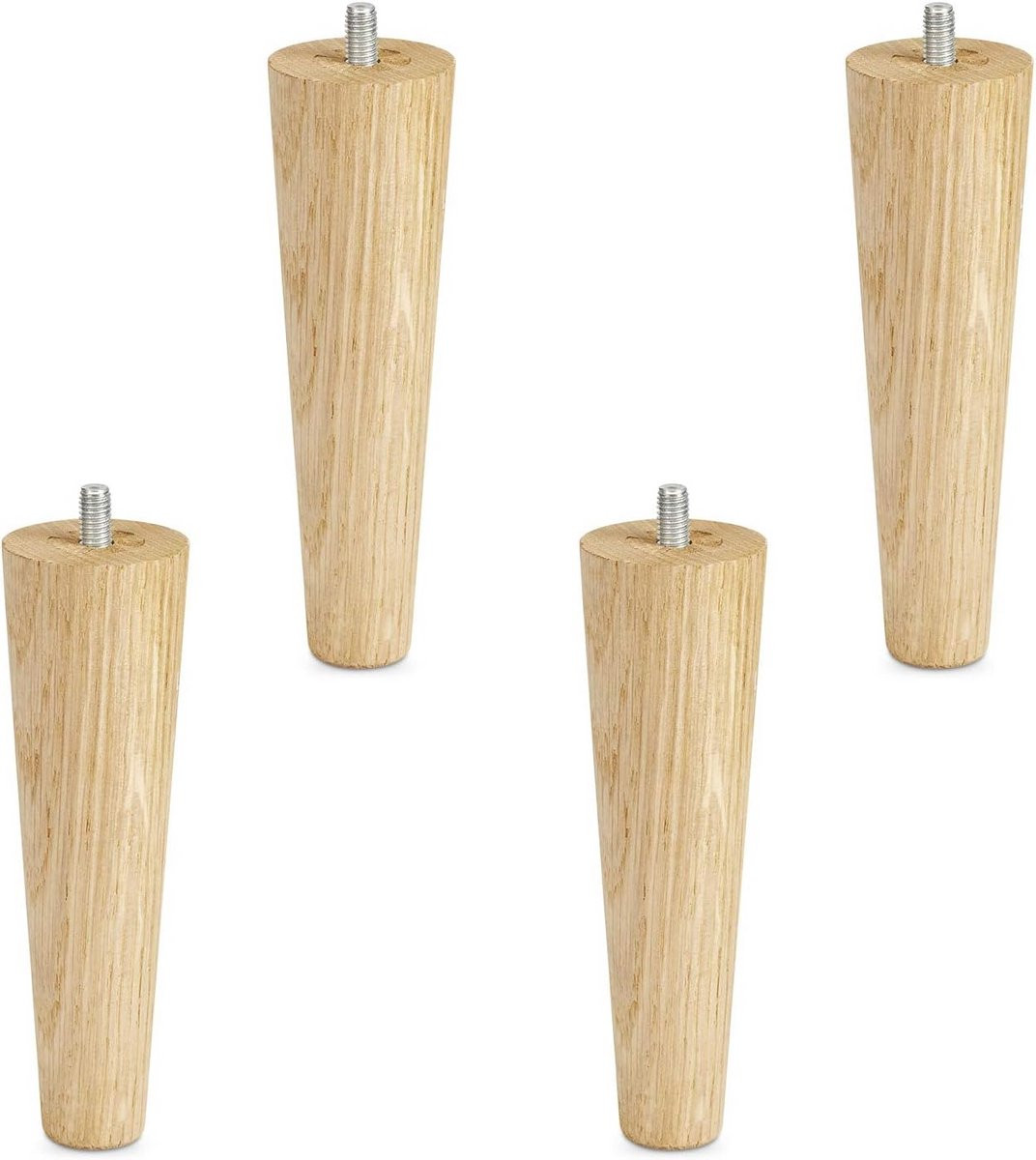 Set van 4 houten meubelpoten eiken ruw kegelvormig Ø 45mm met M8 draadeind