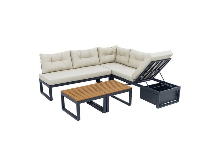 Lvhom Loungegarnitur, Gartenlounge-Set, L-/U-Form Gartenmöbel Set,Beige, Metall, Gartenmöbel, Gartengarnituren, Gartenmöbel-Sets