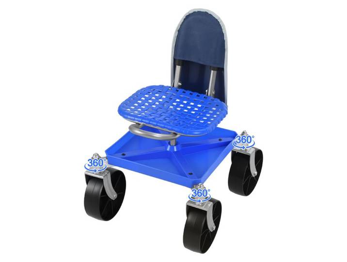 Siège de jardin - FLASIDU siège roulant pour jardin - chaise roulante pivotant à 360° et réglable en hauteur - Bleu