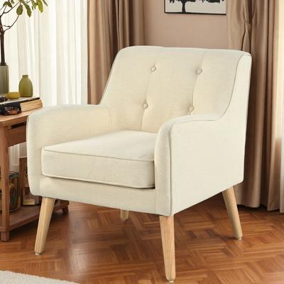 "25"" Mid-Century Modern Tufted Armchair with Solid Wood Legs and Button-Tufted Back and Tapered Design"