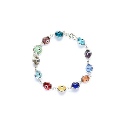 Solid Sterling Silver Multi Color Crystal Evil Eye Bracelet, Link Chain, Unique Crystal Jewelry For Protection Solid Sterling Silver Multi Color Crystal Evil Eye Bracelet, Link Chain, Unique Crystal Jewelry For Protection