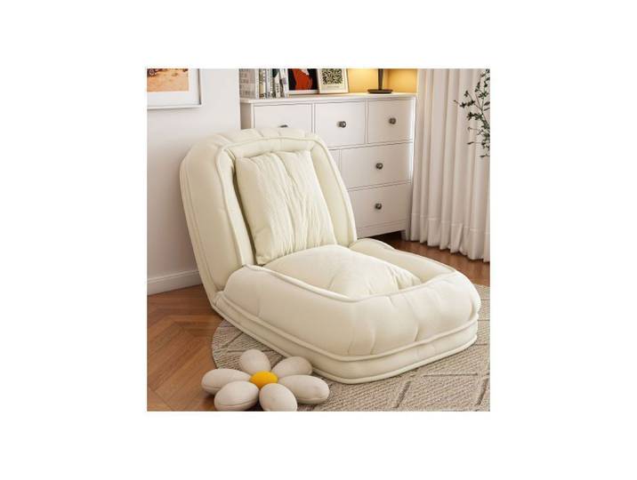 Canapé-lit ergonomique pliable 5 réglages (90°-180°) 2 coussins multifonction gain de place salon/chambre/lecture (crème)