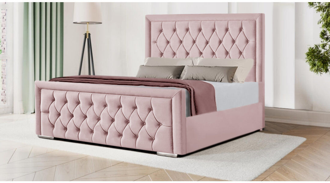 Rosdorf Park Brentley Upholstered Velvet Bed Pink Double (135 x 190 cm)