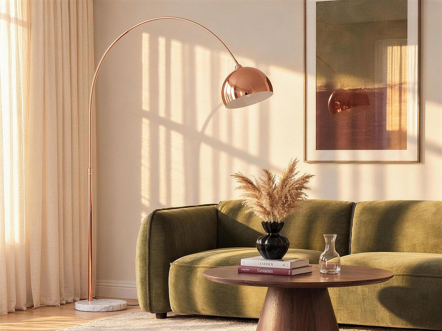 Unique Gran lámpara estilo art deco OMBRAGE - Metal y mármol - Alt. 180 cm - Cobre