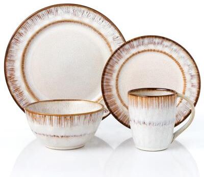 Lorren Home Trends 16 Piece Stoneware Set-Mocha Swirl