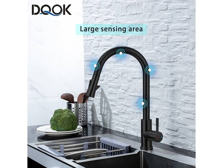Robinet de cuisine noir à capteur extractible, mitigeur de robinet à commande tactile sensible pour cuisine, mitigeur de cuisine à capteur tactile
