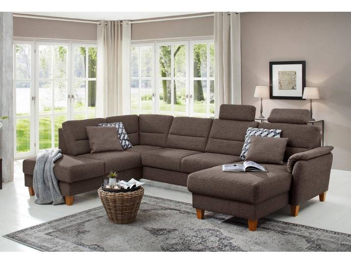 Home affaire Wohnlandschaft Palmera U-Form, B: 308 cm, große Stoff + Leder Auswahl, optional Schlaffunktion & Bettkasten, Federkern, XXL-Wohnlandschaft