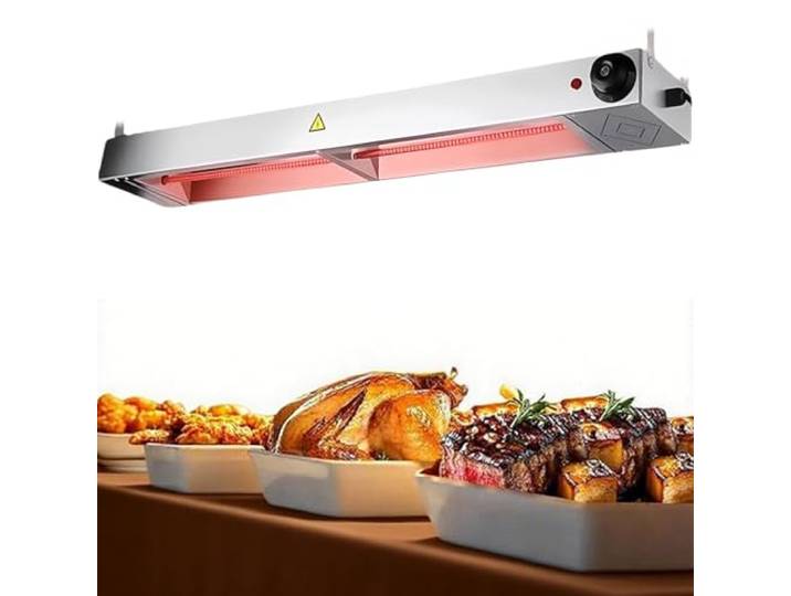 BOVDC Wärmelampe Küche Gastro, Edelstahl Wärmebrücke für Speisen(90cm) Speisenwärmer Lampe für Buffet Einstellbare Temperatur, Hängende Wärmelampe für Speisen für Küche, Buffet, Hotel