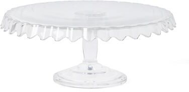 Martha Stewart Watercrest Glass Cake Stand, 10.2 Inch Footed Pedestal, Scalloped Edge, Handmade Glass - With or Without Dome
