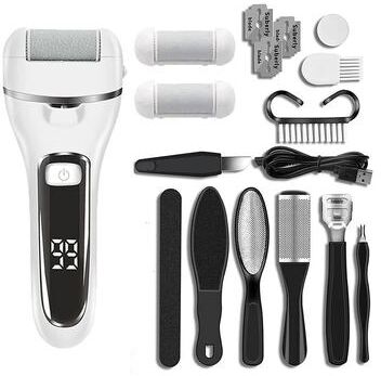 Uplift Treasures Rechargeable Electric Foot Callus Remover With 3 Grinding Heads white And Tools